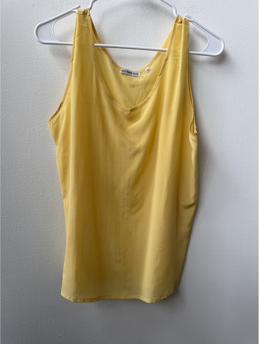 Vintage Pura Seta 100% Silk Scoop Neck Tank Top Yellow Size XL